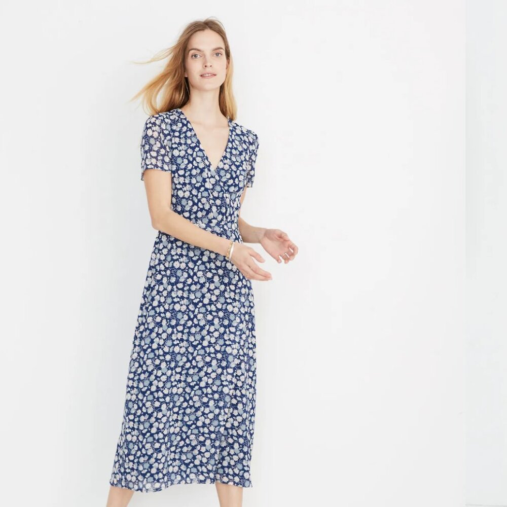 Madewell Navy Flower Midi Dress